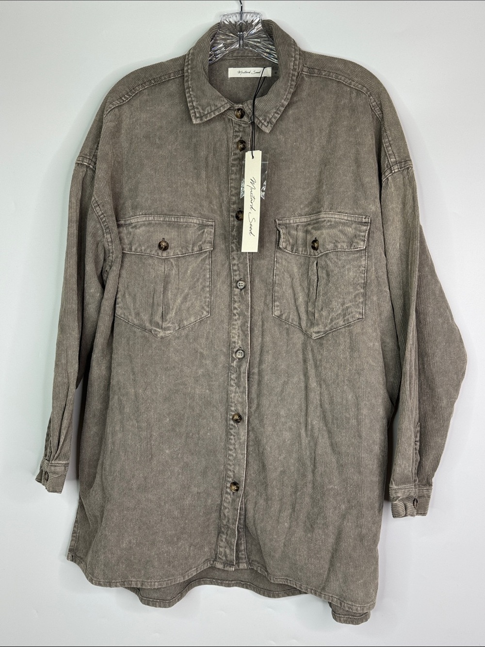 Mustard Seed Gray Corduroy Long Sleeve Button Up Shirt Shacket Medium NWT